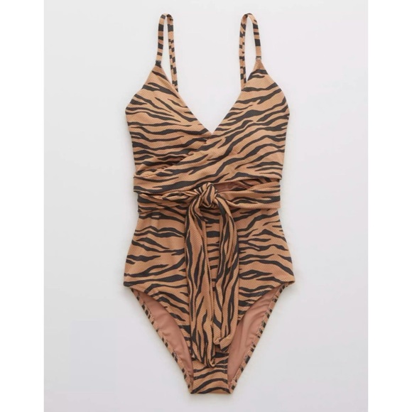 aerie Other - Aerie Pique Animal Print Wrap One Piece Swimsuit